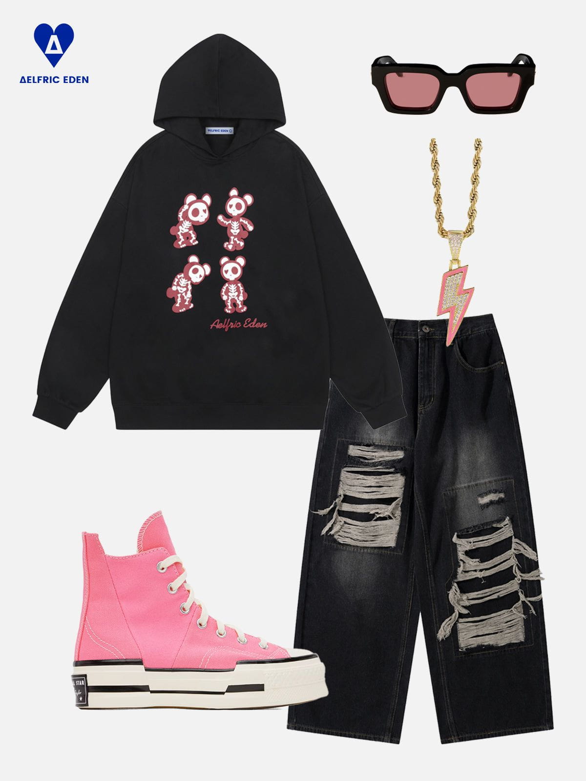 Aelfric Eden Skeleton Bear Graphic Pullover Hoodie - Image 2