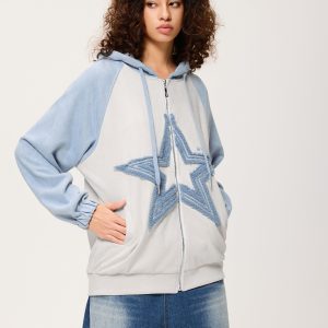 Aelfric Eden Suede Star Patchwork Zip Up Hoodie