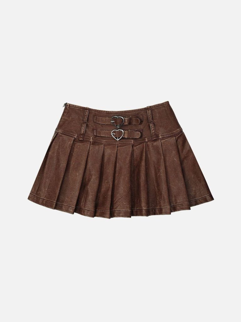 Aelfric Eden Heart Belt Faux Leather Pleated Skirt