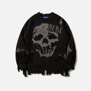Aelfric Eden Distressed Skull Graphic Sweater