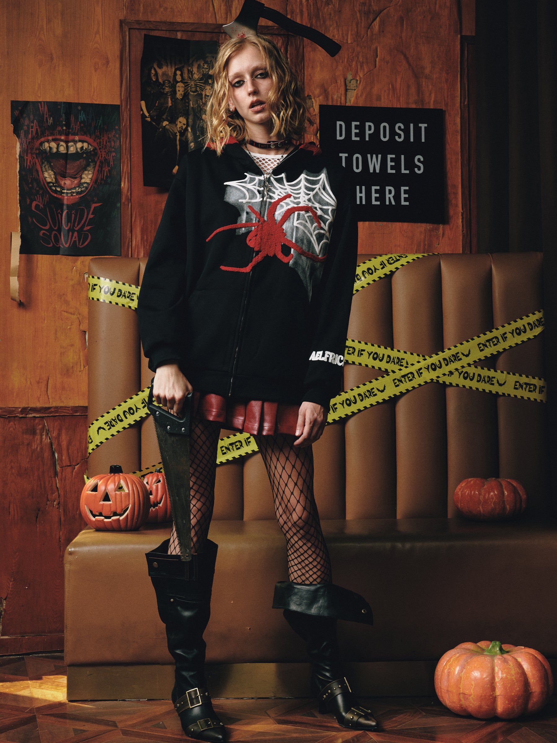 Aelfric Eden Horn Design Flocking Spider Zip Up Hoodie - Image 6