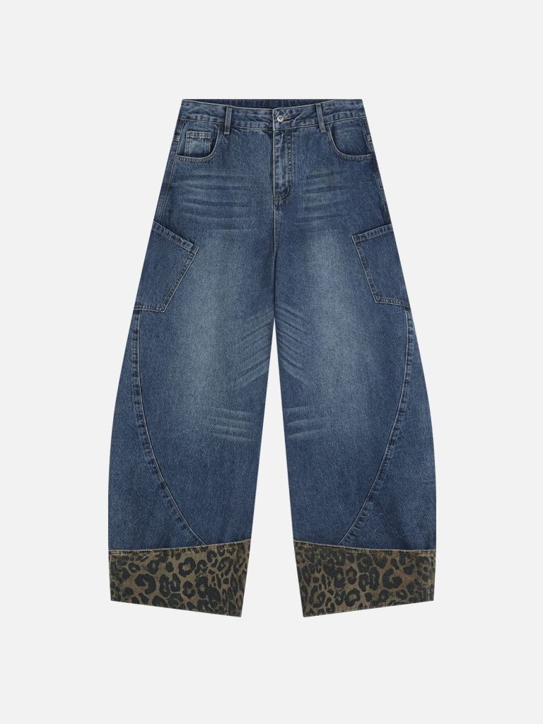 Aelfric Eden Leopard Cuffed Super Baaggy Barrel Jeans