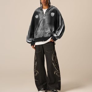 Aelfric Eden 77 Stripe Washed Zip Up Hoodie