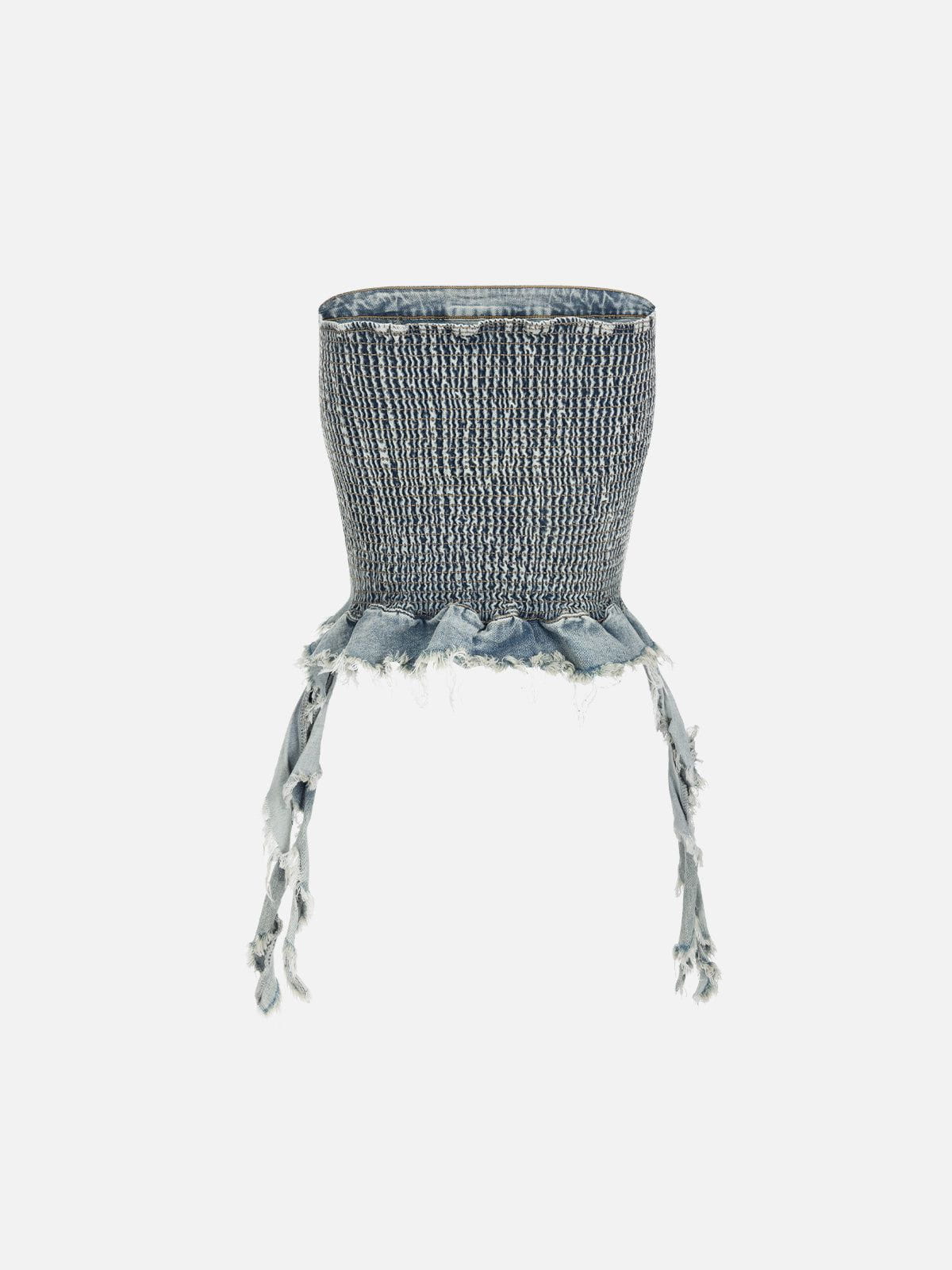 Aelfric Eden Fringe Hem Denim Bandeau Top - Image 2