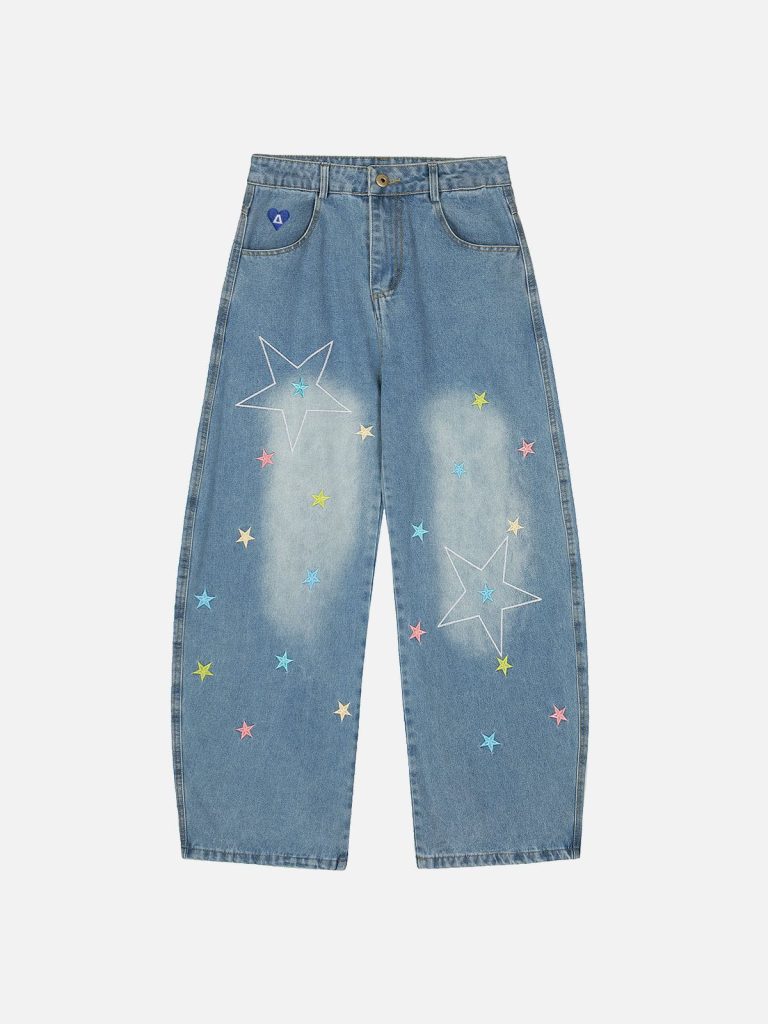Aelfric Eden Stars Embroidery Baaggy Barrel Jeans