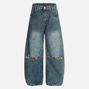 Aelfric Eden Dachshund Embroidery Baaggy Barrel Jeans