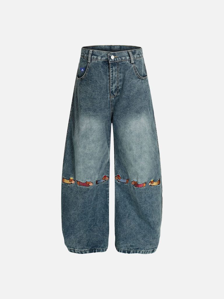 Aelfric Eden Dachshund Embroidery Baaggy Barrel Jeans