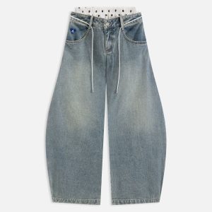 Aelfric Eden Polka Dot Double Waist Super Baaggy Barrel Jeans