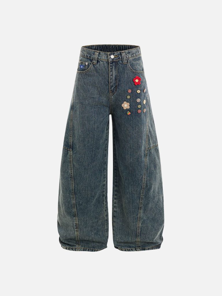 Aelfric Eden Floral Button Baaggy Barrel Jeans