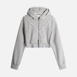 Aelfric Eden Ruffle Trim Cropped Zip Up Hoodie