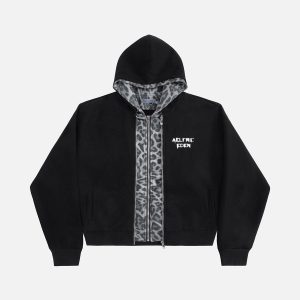 Aelfric Eden Leopard Two Layer Boxy Zip Up Hoodie