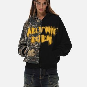 Aelfric Eden Leaf CAMO Graffiti Patchwork Zip Up Hoodie